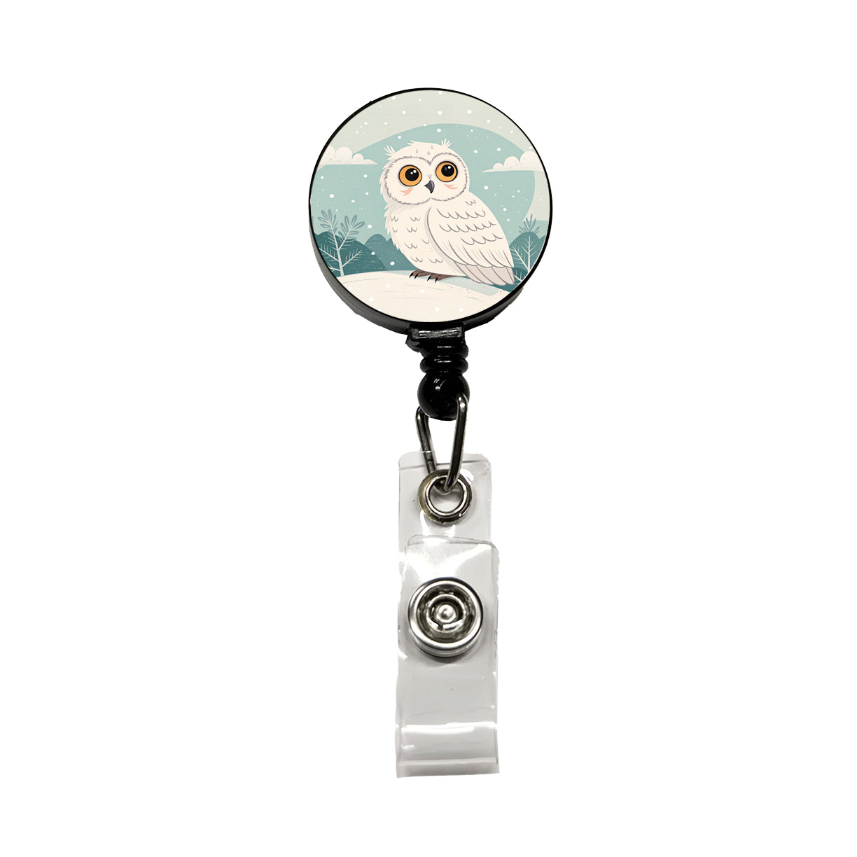 Adorable Snowy Owl Retractable ID Key Card Name Tag Badge Holder with Clip