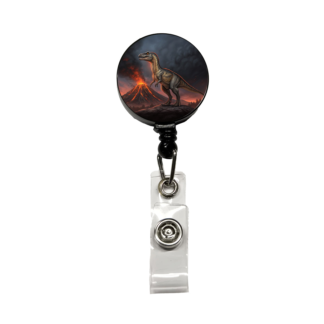 Allosaurus Volcano Dinosaur Retractable ID Key Card Name Tag Badge Holder with Clip