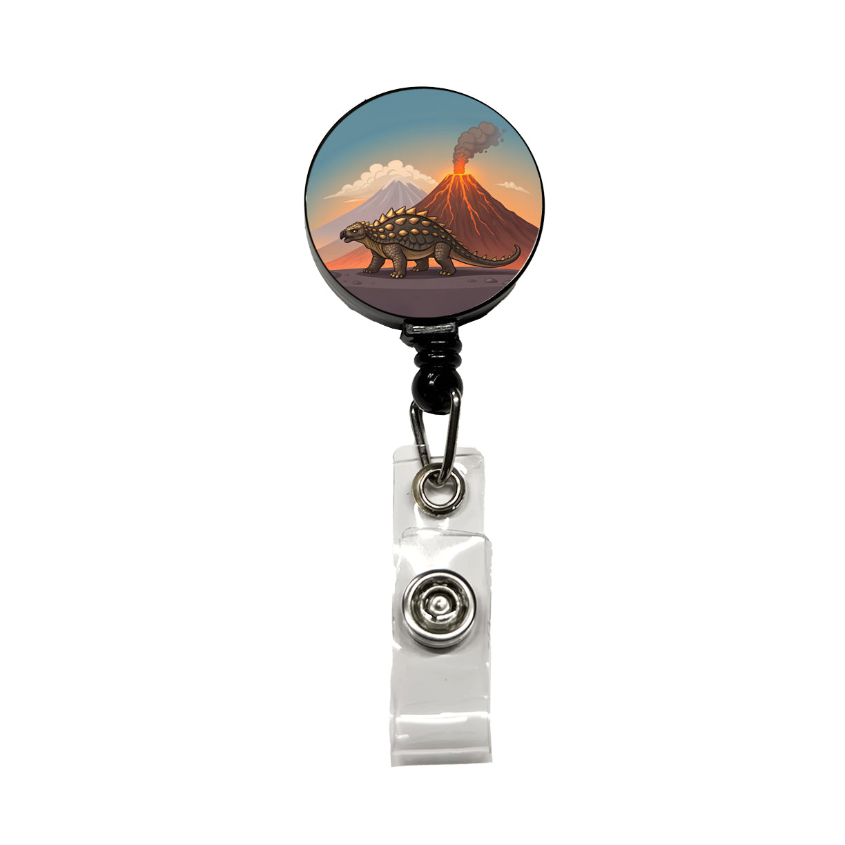 Ankylosaurus Volcanos Dinosaur Retractable ID Key Card Name Tag Badge Holder with Clip