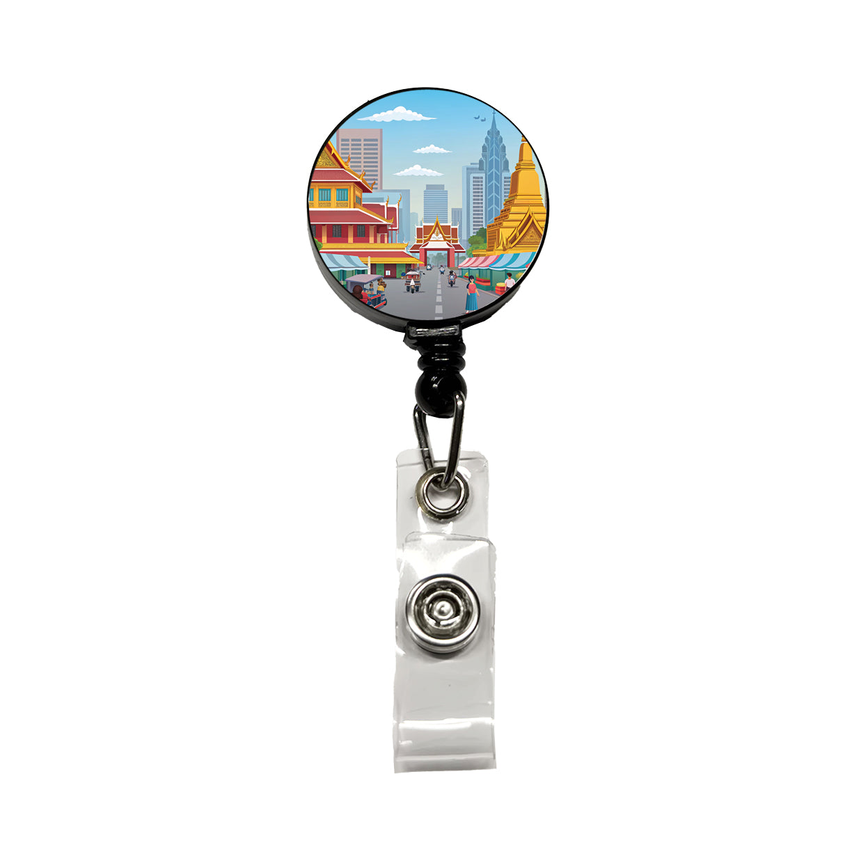 Bangkok Thailand Drawing Retractable ID Key Card Name Tag Badge Holder with Clip