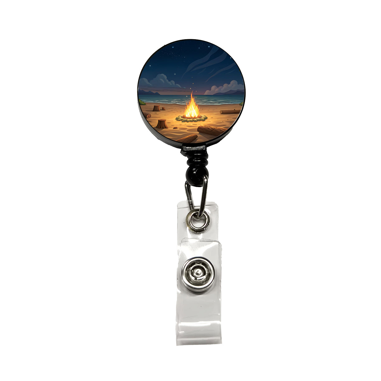 Beach Bonfire Drawing Retractable ID Key Card Name Tag Badge Holder with Clip