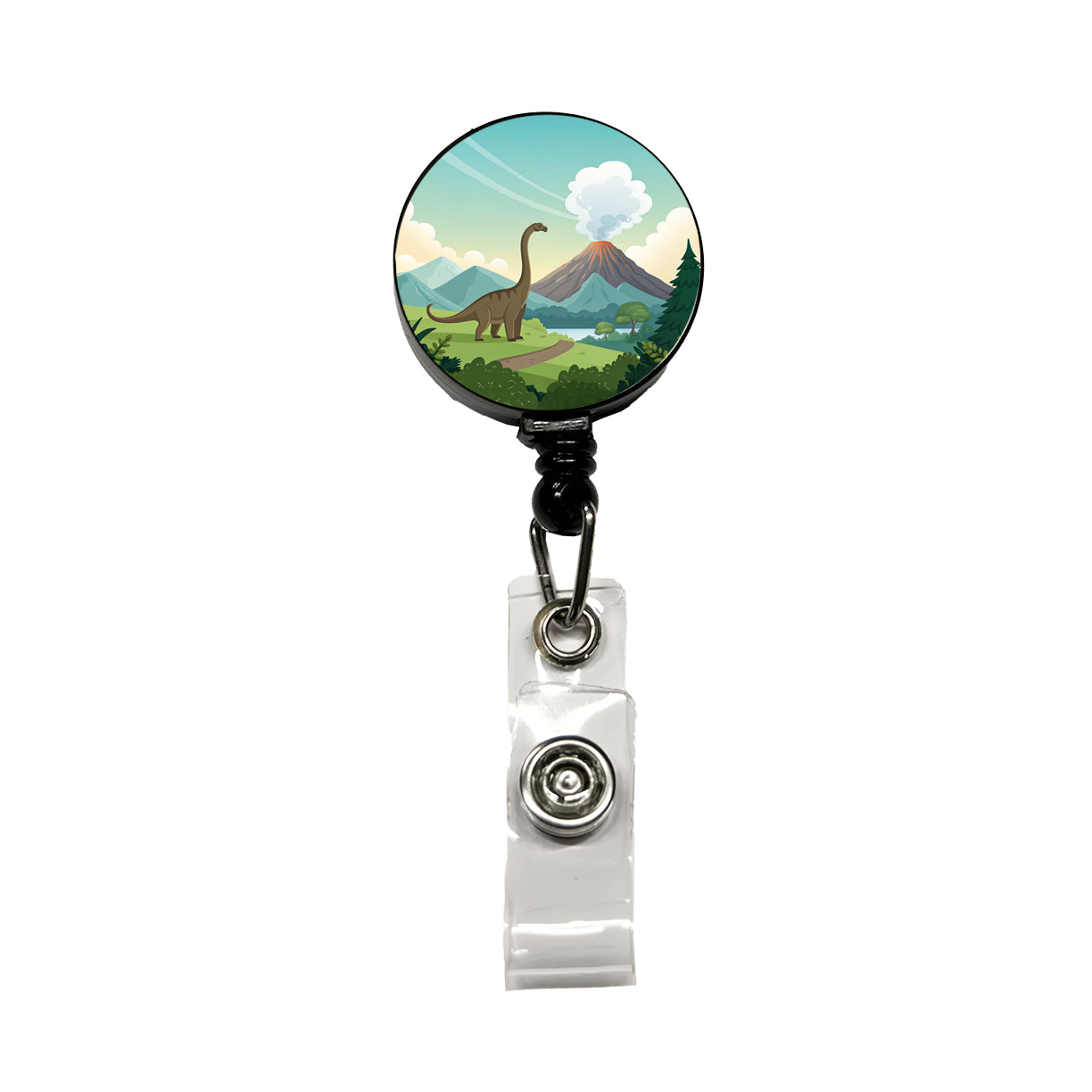 Brachiosaurus Volcano Erupting Dinosaur Retractable ID Key Card Name Tag Badge Holder with Clip