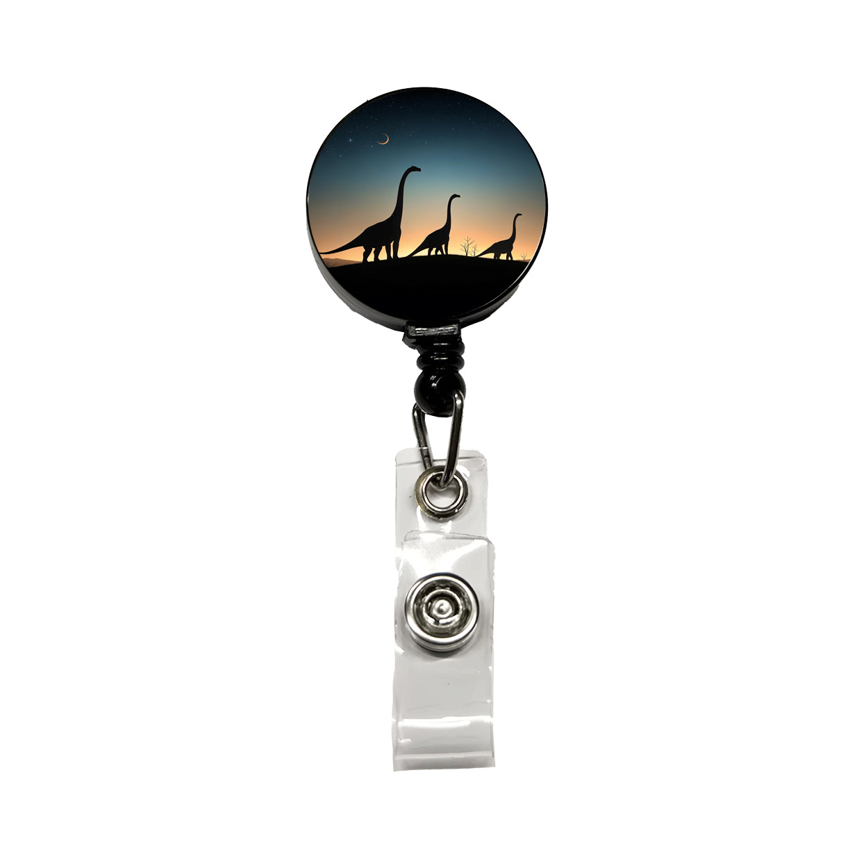 Brontosaurus Silhouettes Night Dinosaurs Retractable ID Key Card Name Tag Badge Holder with Clip