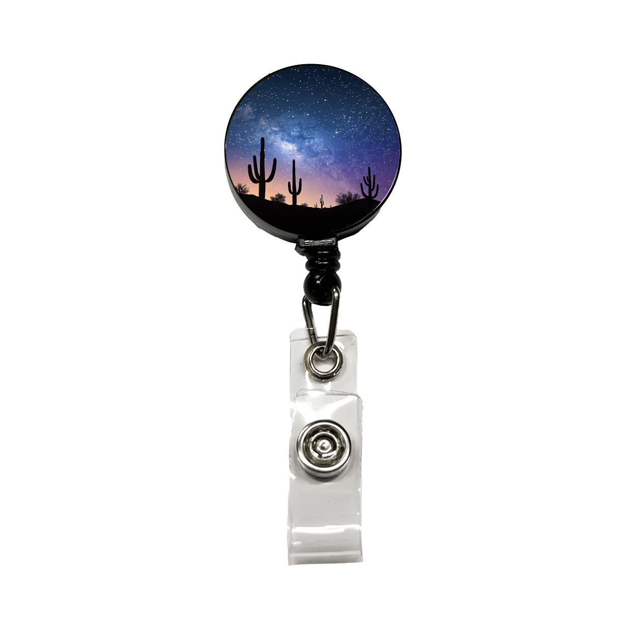 Cactus Silhouettes Starry Sky Silhouettes Shadows Mysterious Retractable ID Key Card Name Tag Badge Holder with Clip