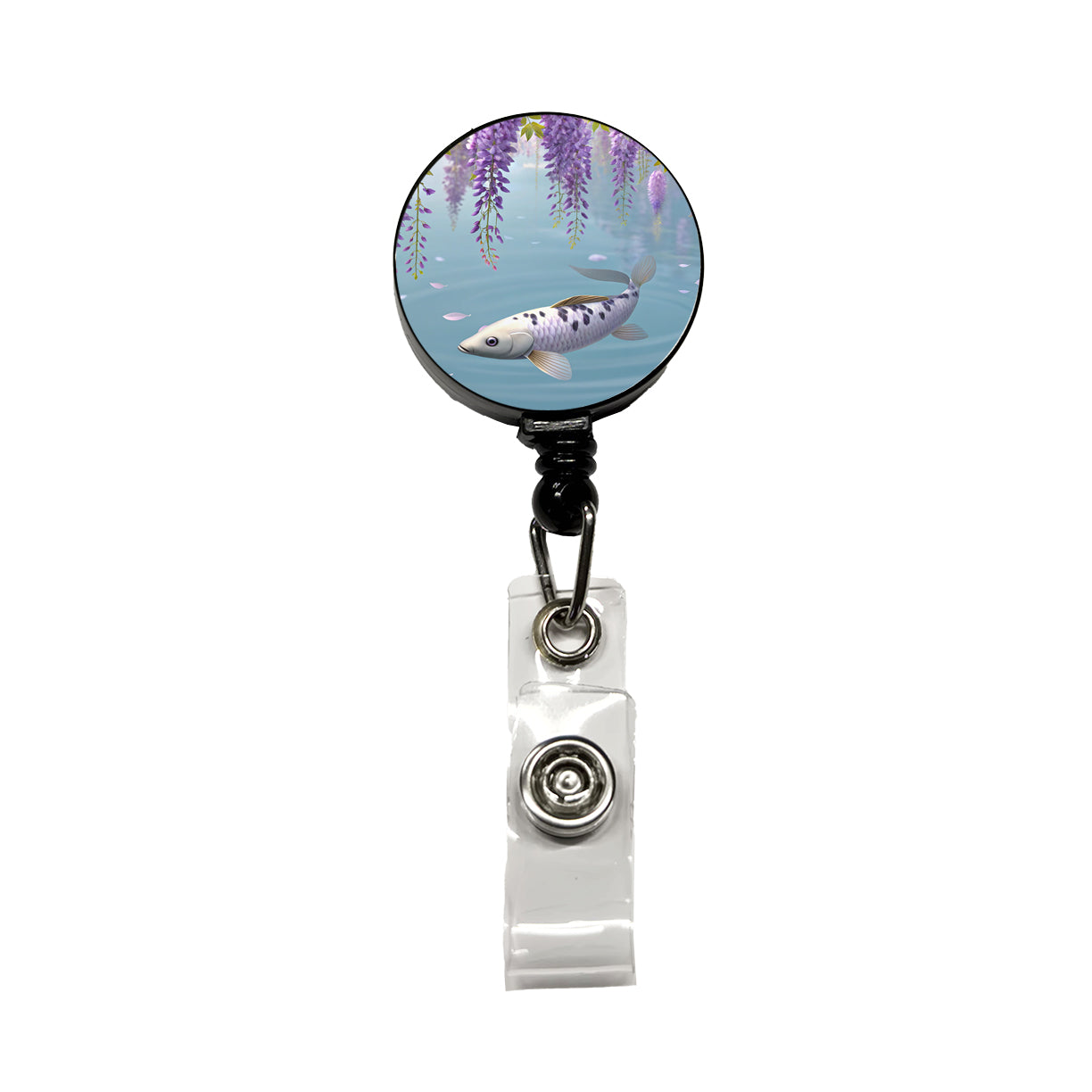 Carp Wisteria Flowers Fish Pond Retractable ID Key Card Name Tag Badge Holder with Clip
