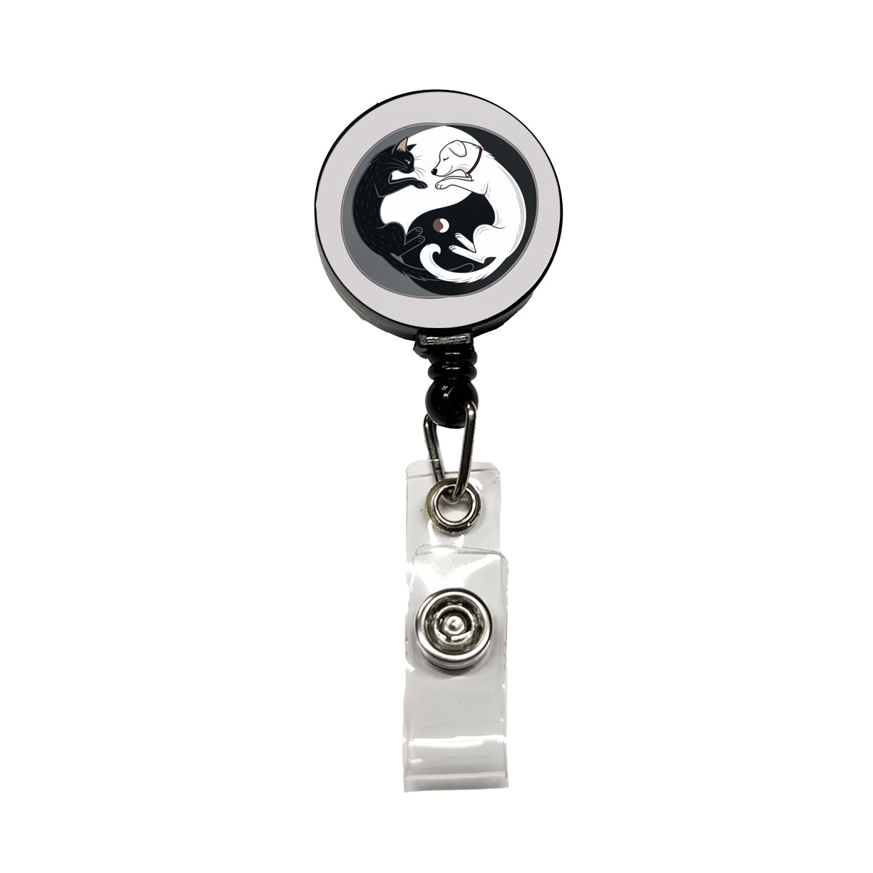 Cat Dog Black White Swirling Yin Yang Retractable ID Key Card Name Tag Badge Holder with Clip