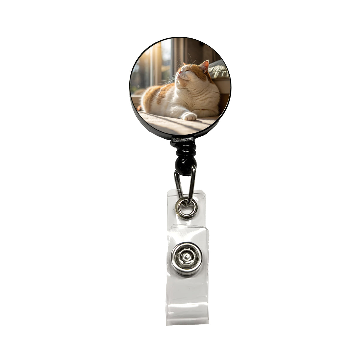Chubby Cat Lying Down Photo Retractable ID Key Card Name Tag Badge Holder with Clip