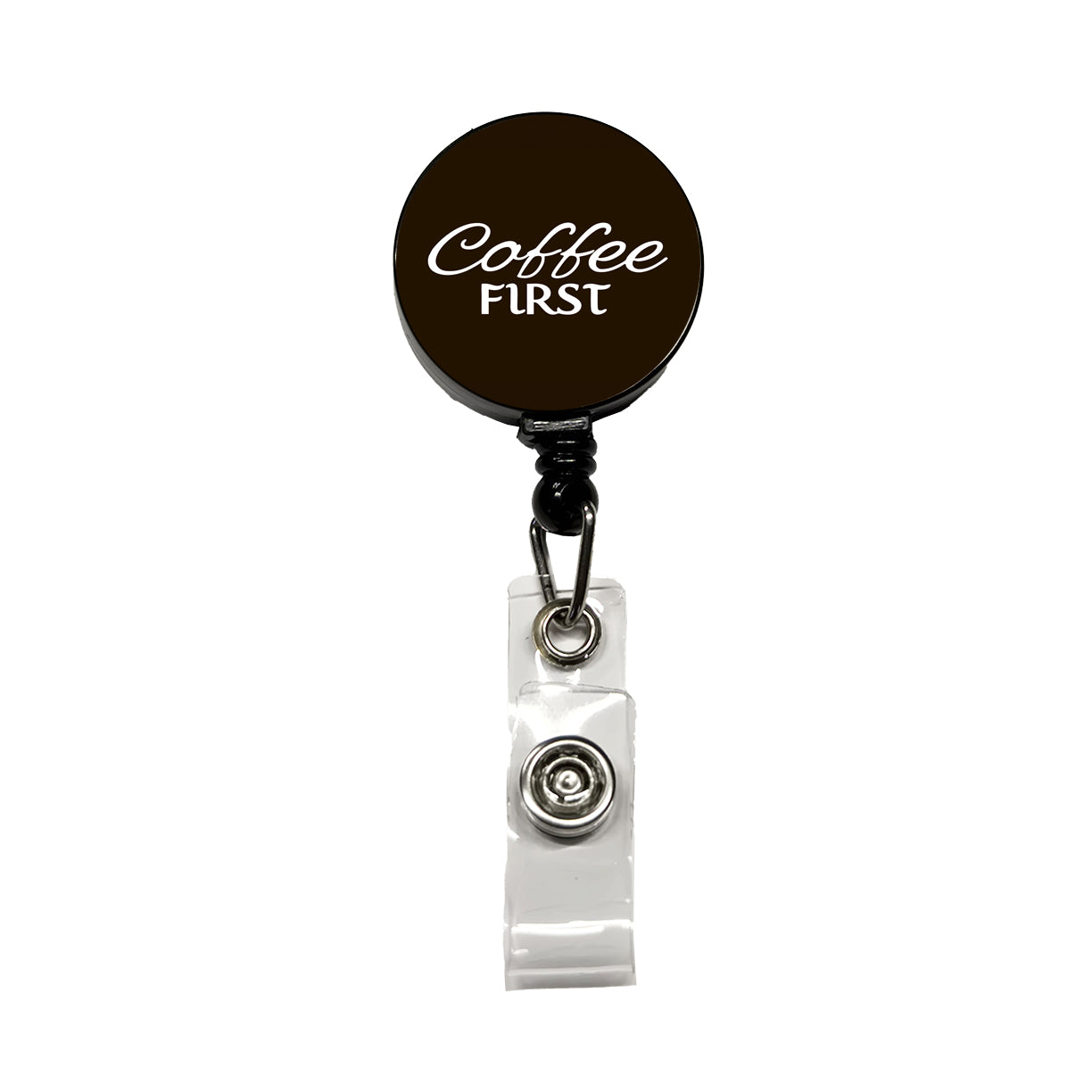 Coffee First Funny Text Retractable ID Key Card Name Tag Badge Holder with Clip