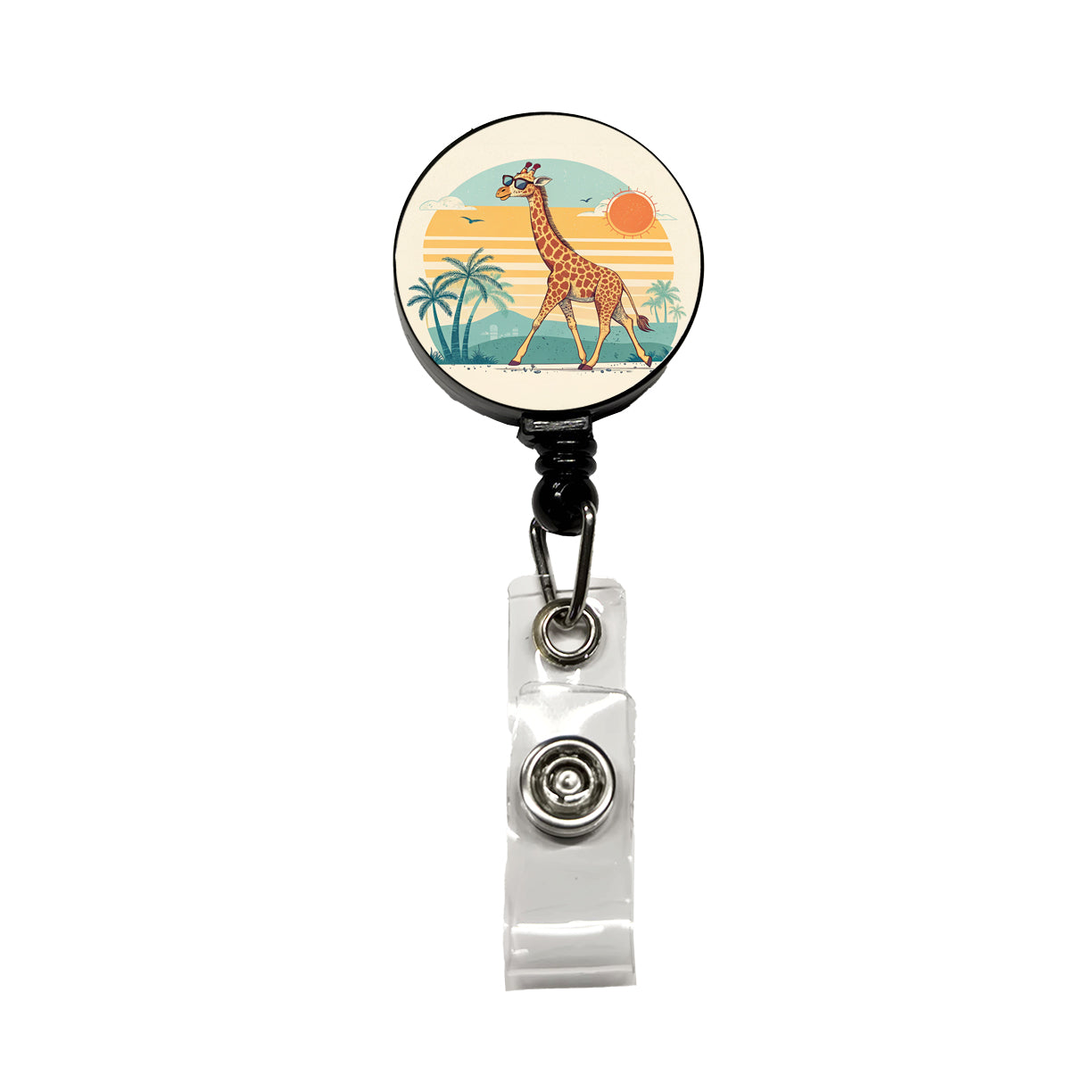 Cool Giraffe Wearing Sunglasses Retro Illustration Sun Retractable ID Key Card Name Tag Badge Holder with Clip