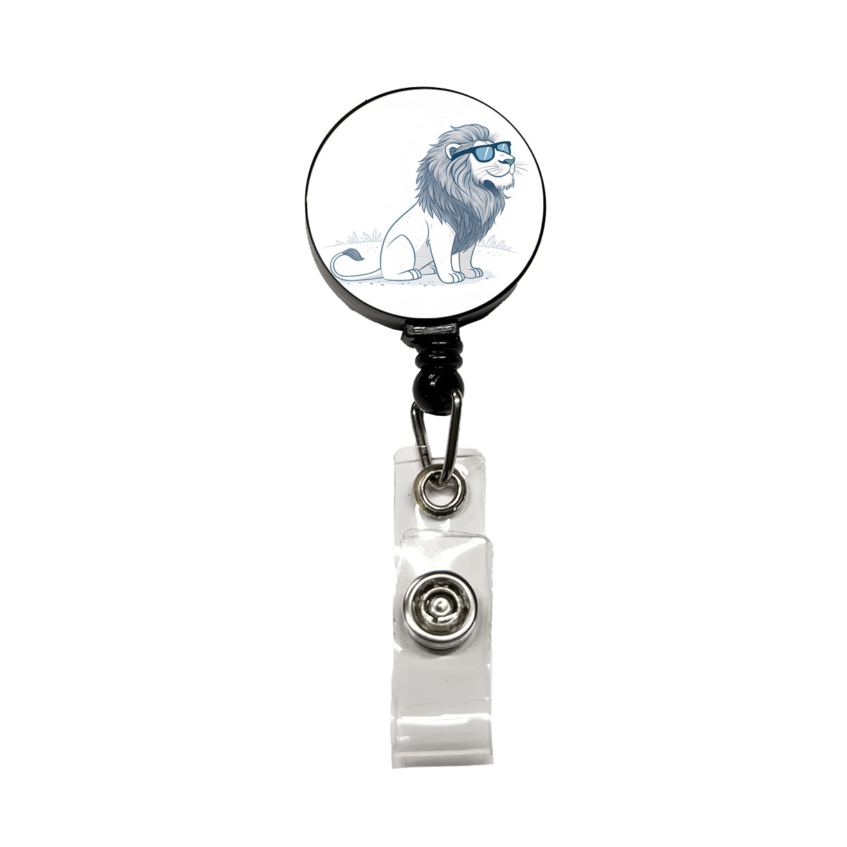 Cool Lion Wearing Sunglasses Minimalist Illustration Retractable ID Key Card Name Tag Badge Holder with Clip