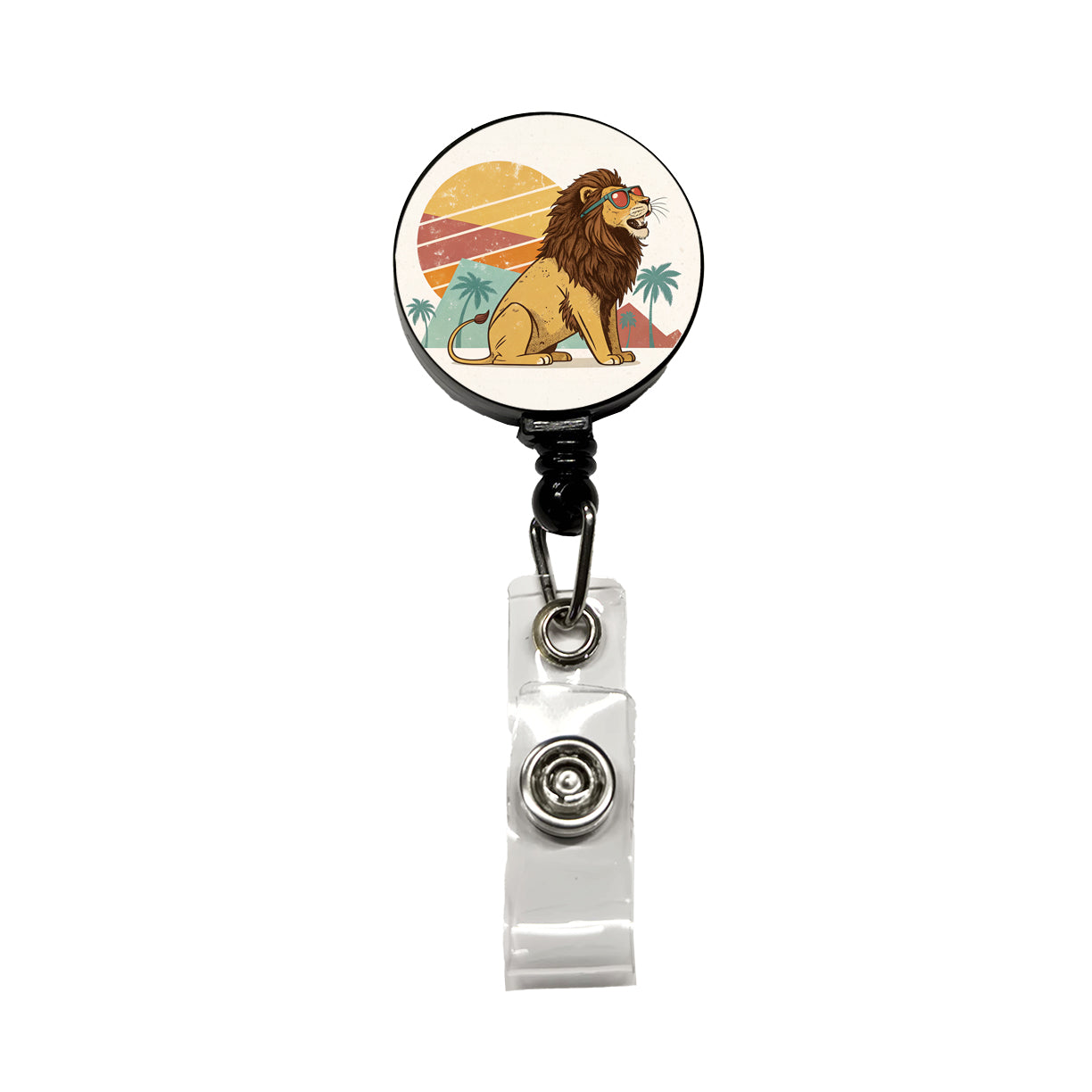 Cool Lion Wearing Sunglasses Retro Illustration Style Retractable ID Key Card Name Tag Badge Holder with Clip