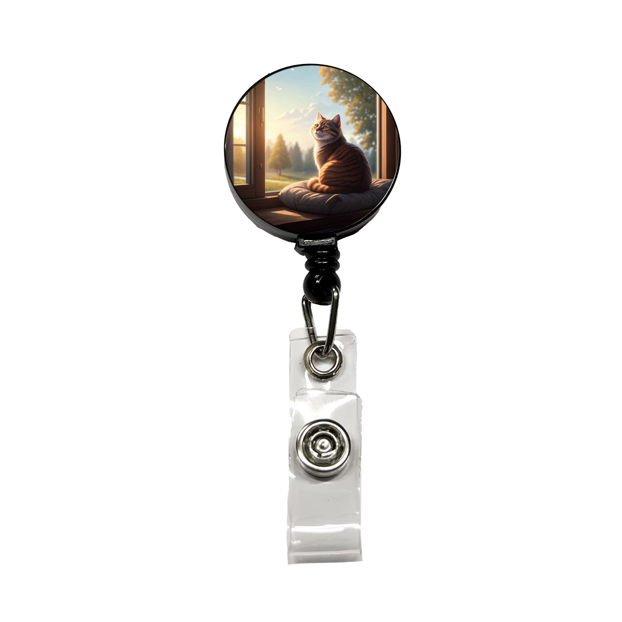 Cozy Cat In Window Retractable ID Key Card Name Tag Badge Holder with Clip
