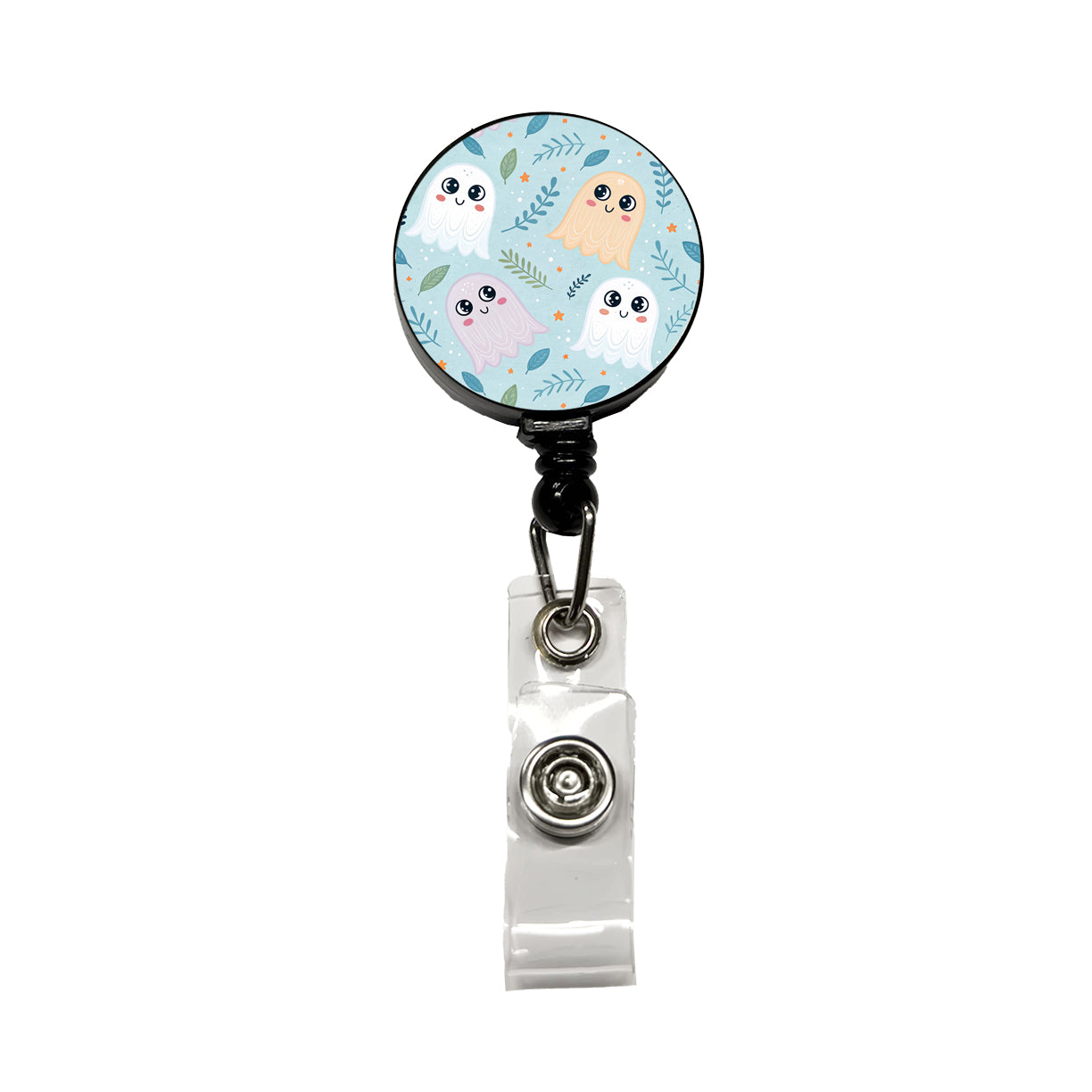 Cute Ghosts Illustration Retractable ID Key Card Name Tag Badge Holder with Clip