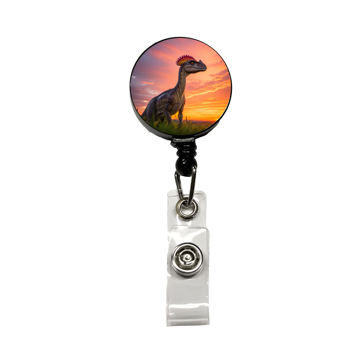 Dilophosaurus Sunset Dinosaur Retractable ID Key Card Name Tag Badge Holder with Clip