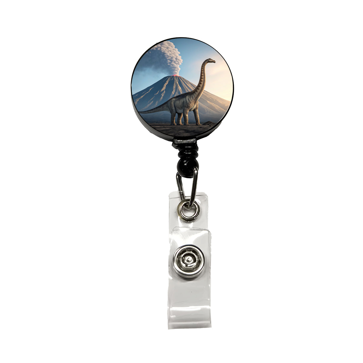 Diplodocus Volcano Dinosaur Retractable ID Key Card Name Tag Badge Holder with Clip