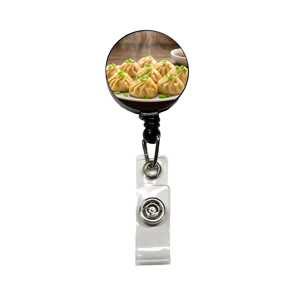 Dumplings Steaming Retractable ID Key Card Name Tag Badge Holder with Clip