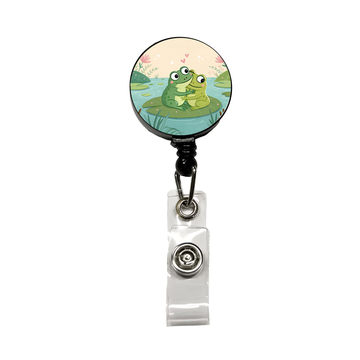 Frogs Hugging Love Retractable ID Key Card Name Tag Badge Holder with Clip