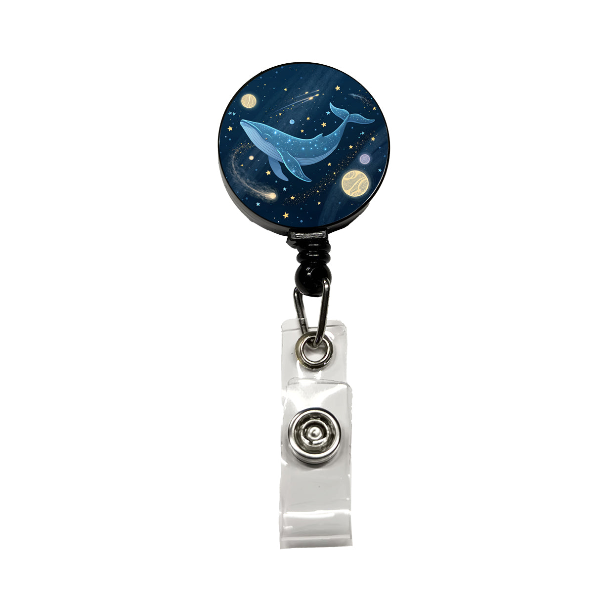 Giant Whale Floating In Space Stars Planets Retractable ID Key Card Name Tag Badge Holder with Clip