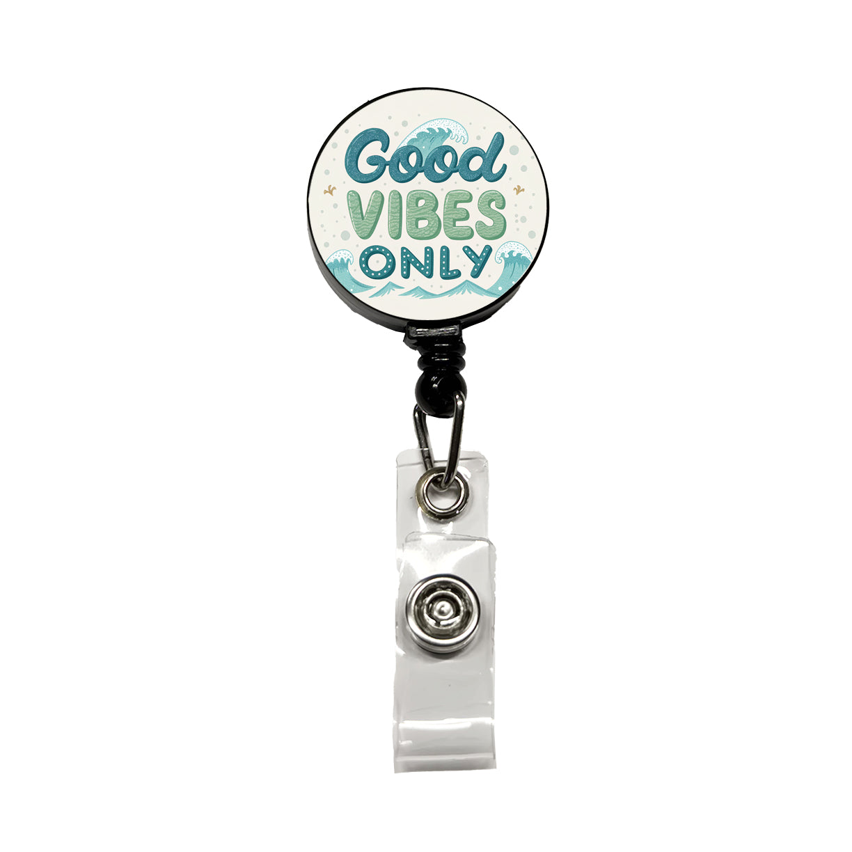 Good Vibes Only Sea Foam Ocean Waves Beach Retractable ID Key Card Name Tag Badge Holder with Clip