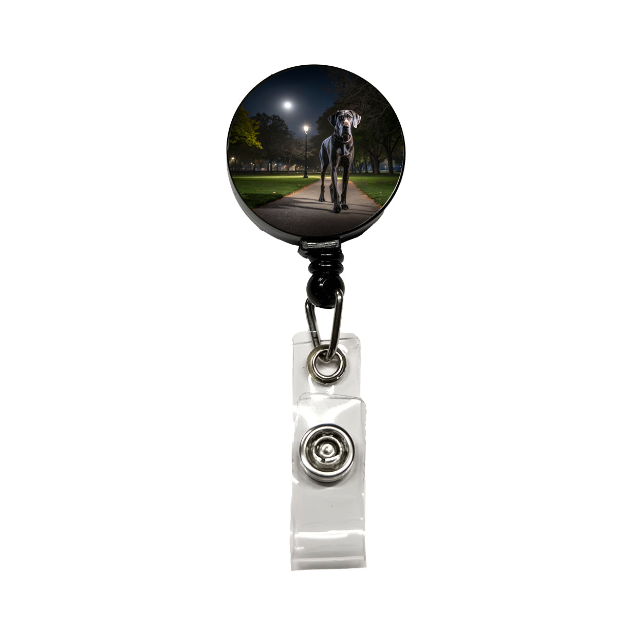 Great Dane In Park At Night Retractable ID Key Card Name Tag Badge Holder with Clip
