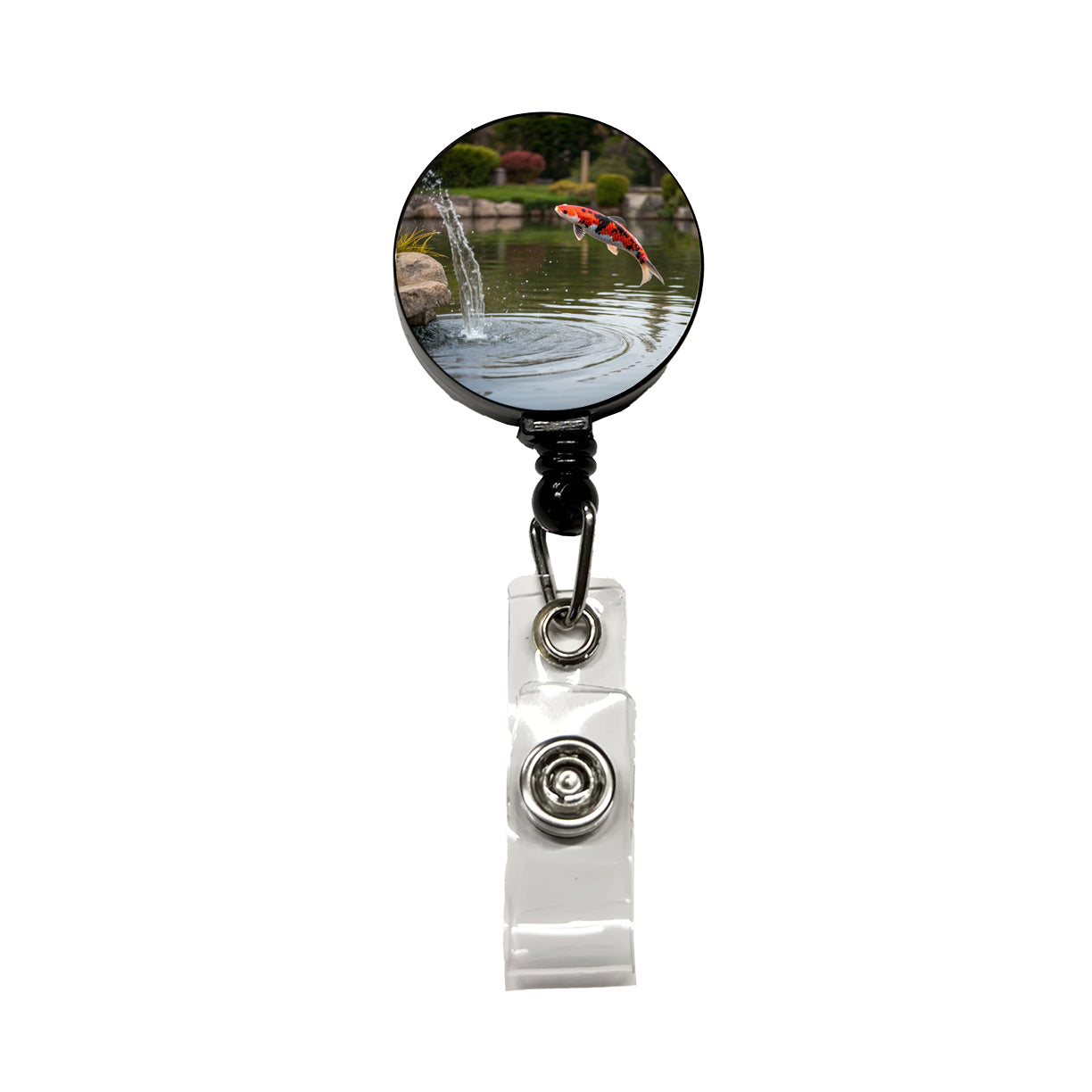 Koi Fish Jumping Out Of Pond Retractable ID Key Card Name Tag Badge Holder with Clip