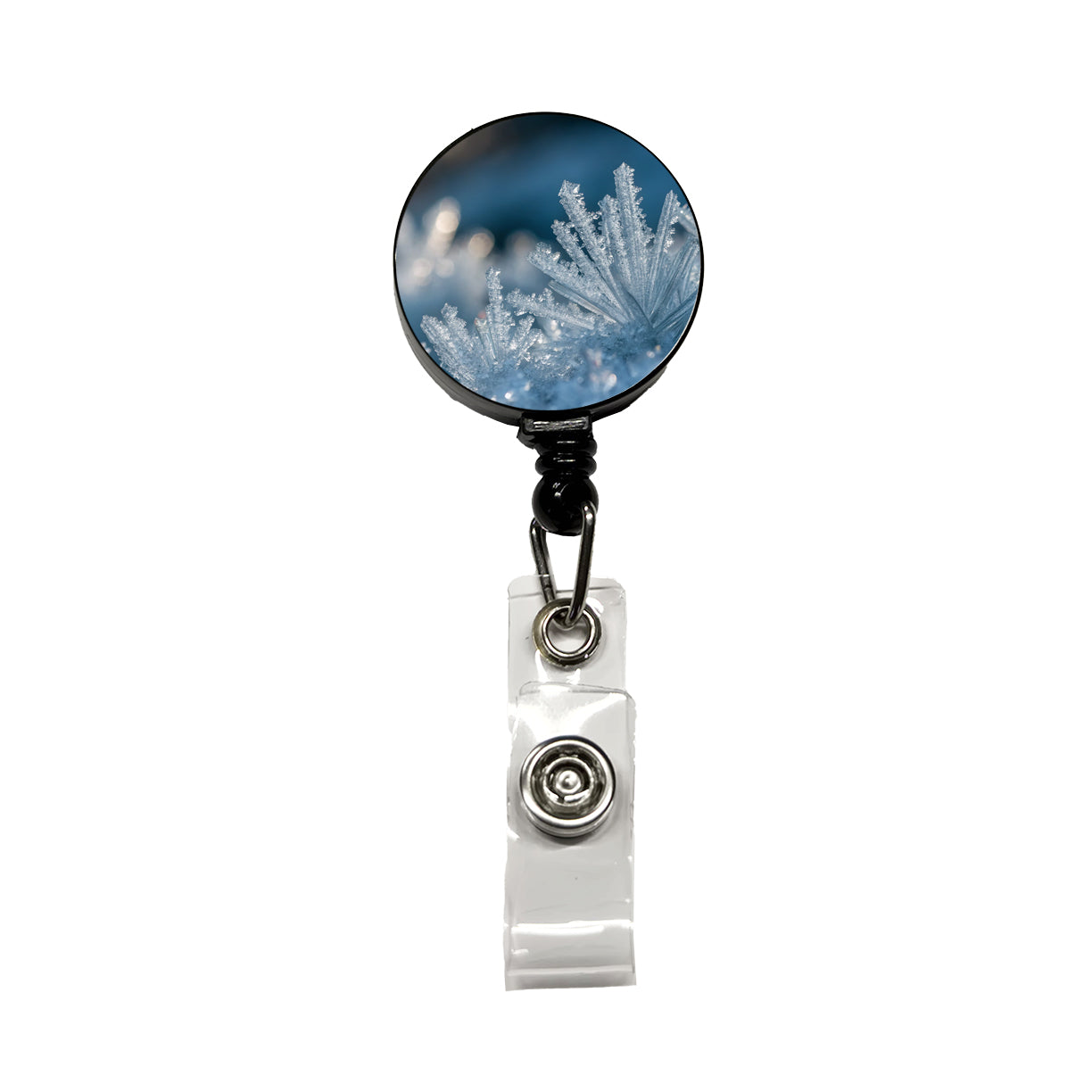 Macro View Icy Crystals Snow Flakes Retractable ID Key Card Name Tag Badge Holder with Clip