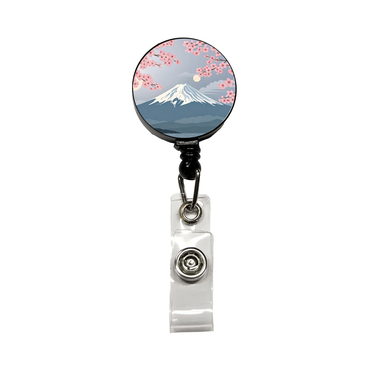 Mount Fuji Japan Drawing Cherry Blossoms Beautiful Retractable ID Key Card Name Tag Badge Holder with Clip