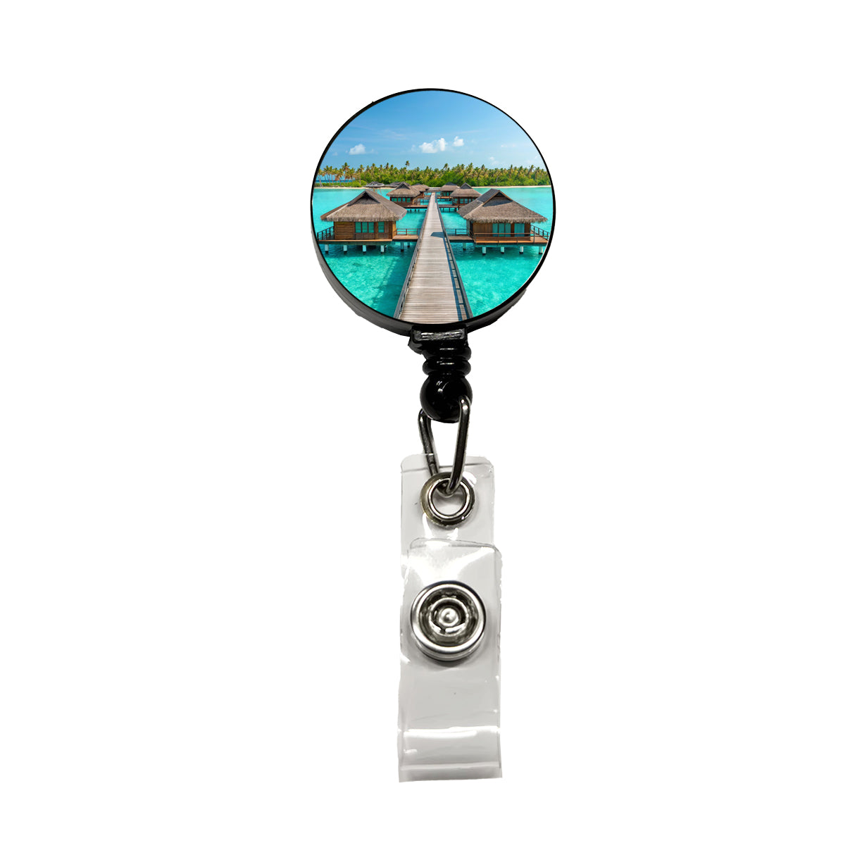 Over Water Bungalows Stunning Tropical Island Retractable ID Key Card Name Tag Badge Holder with Clip