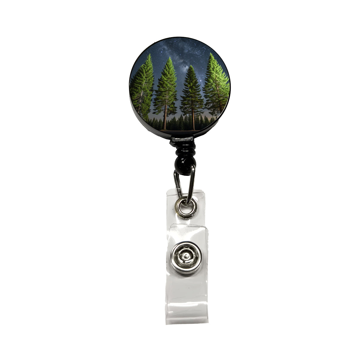 Pine Trees Star Packed Sky Retractable ID Key Card Name Tag Badge Holder with Clip
