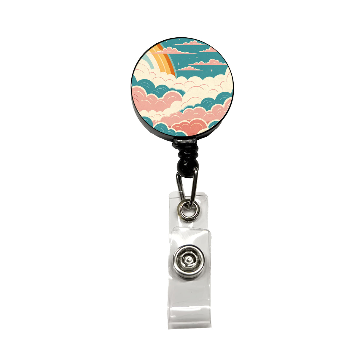 Repeating Puffy Clouds Retro Style Retractable ID Key Card Name Tag Badge Holder with Clip