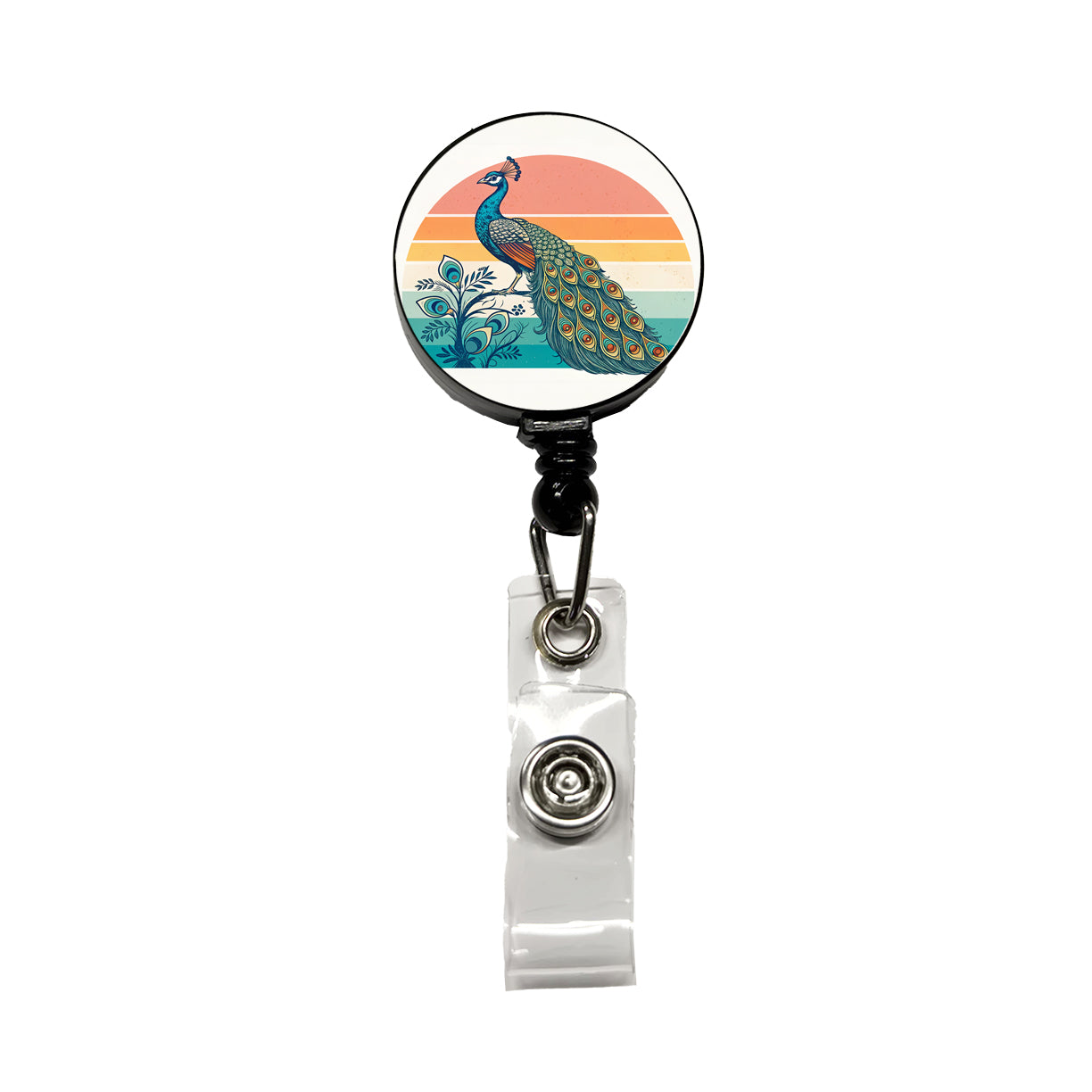 Retro Peacock Sun Retractable ID Key Card Name Tag Badge Holder with Clip