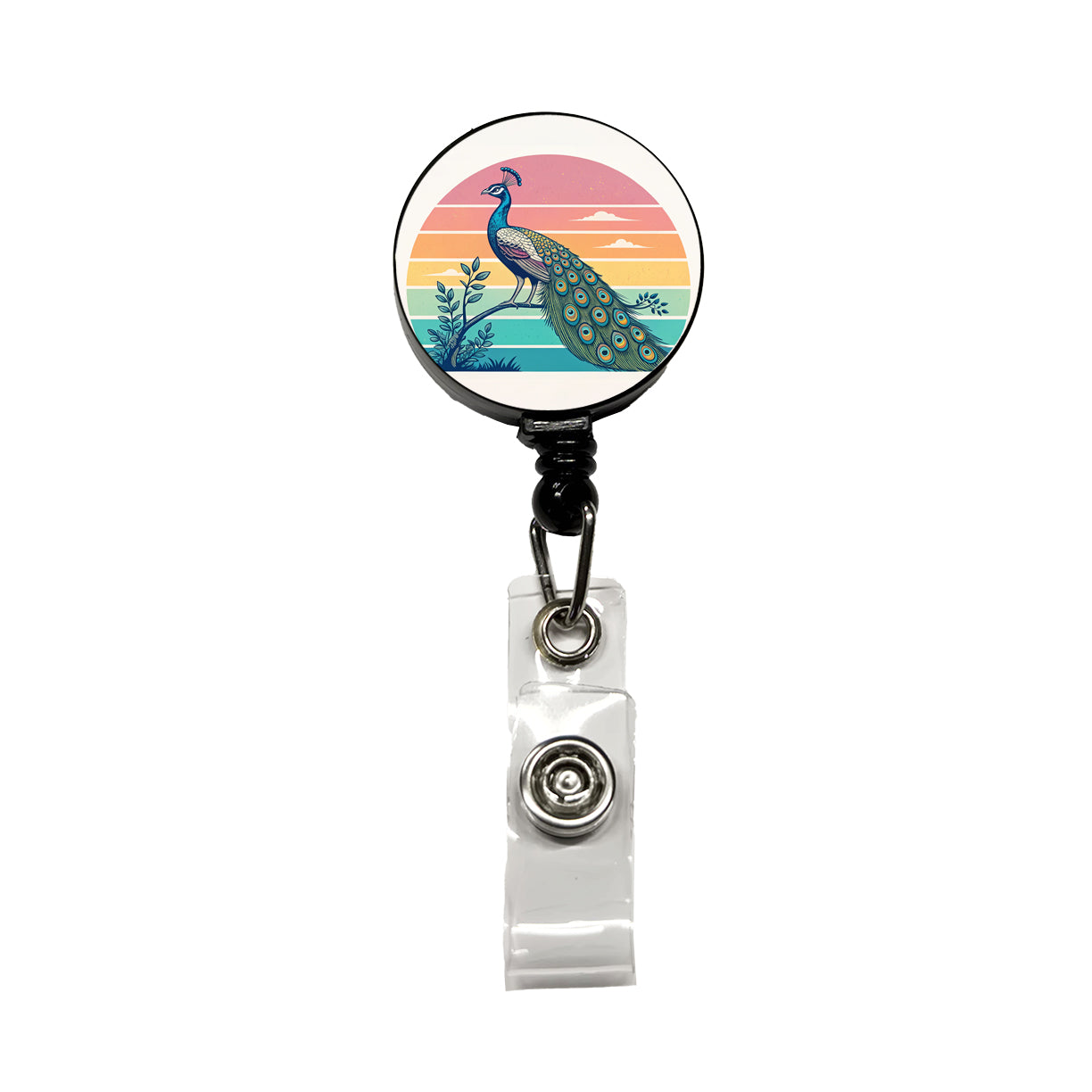 Retro Peacock Retractable ID Key Card Name Tag Badge Holder with Clip
