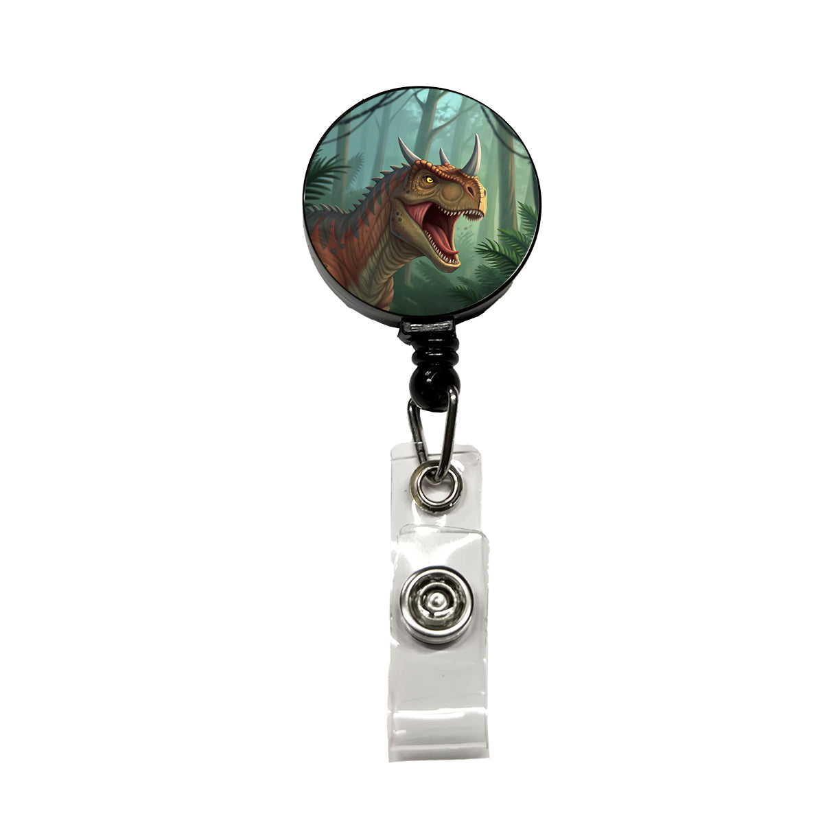 Roaring Carnotaurus Dinosaur Retractable ID Key Card Name Tag Badge Holder with Clip