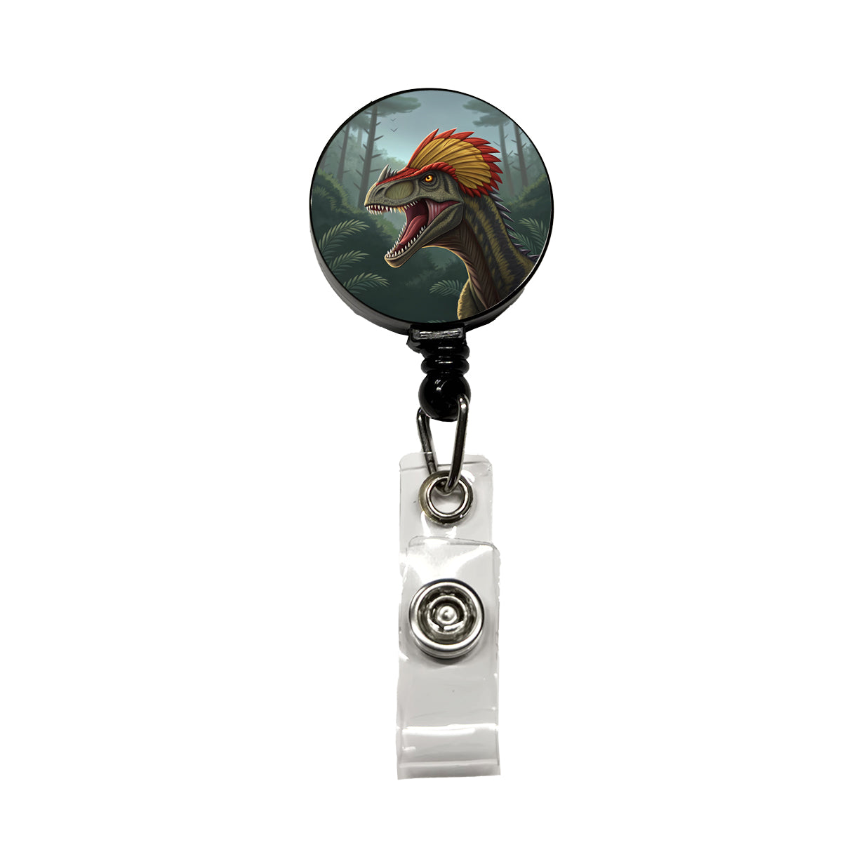 Roaring Dilophosaurus Dinosaur Scary Retractable ID Key Card Name Tag Badge Holder with Clip