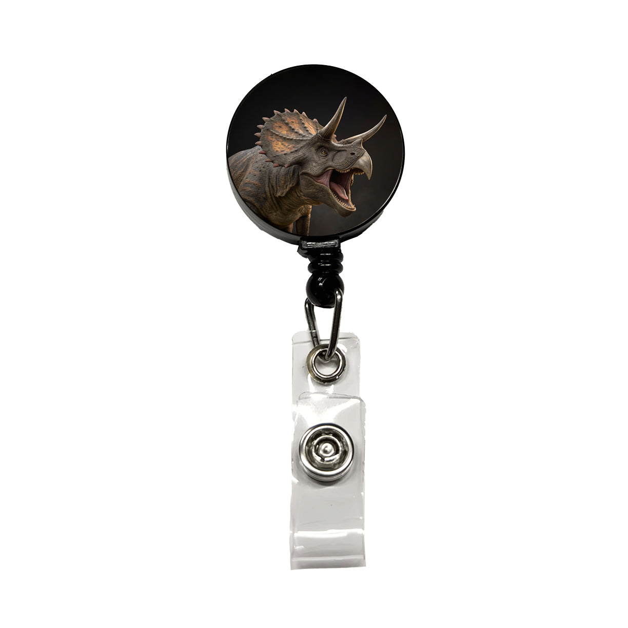 Roaring Triceratops Dinosaur Realistic Retractable ID Key Card Name Tag Badge Holder with Clip