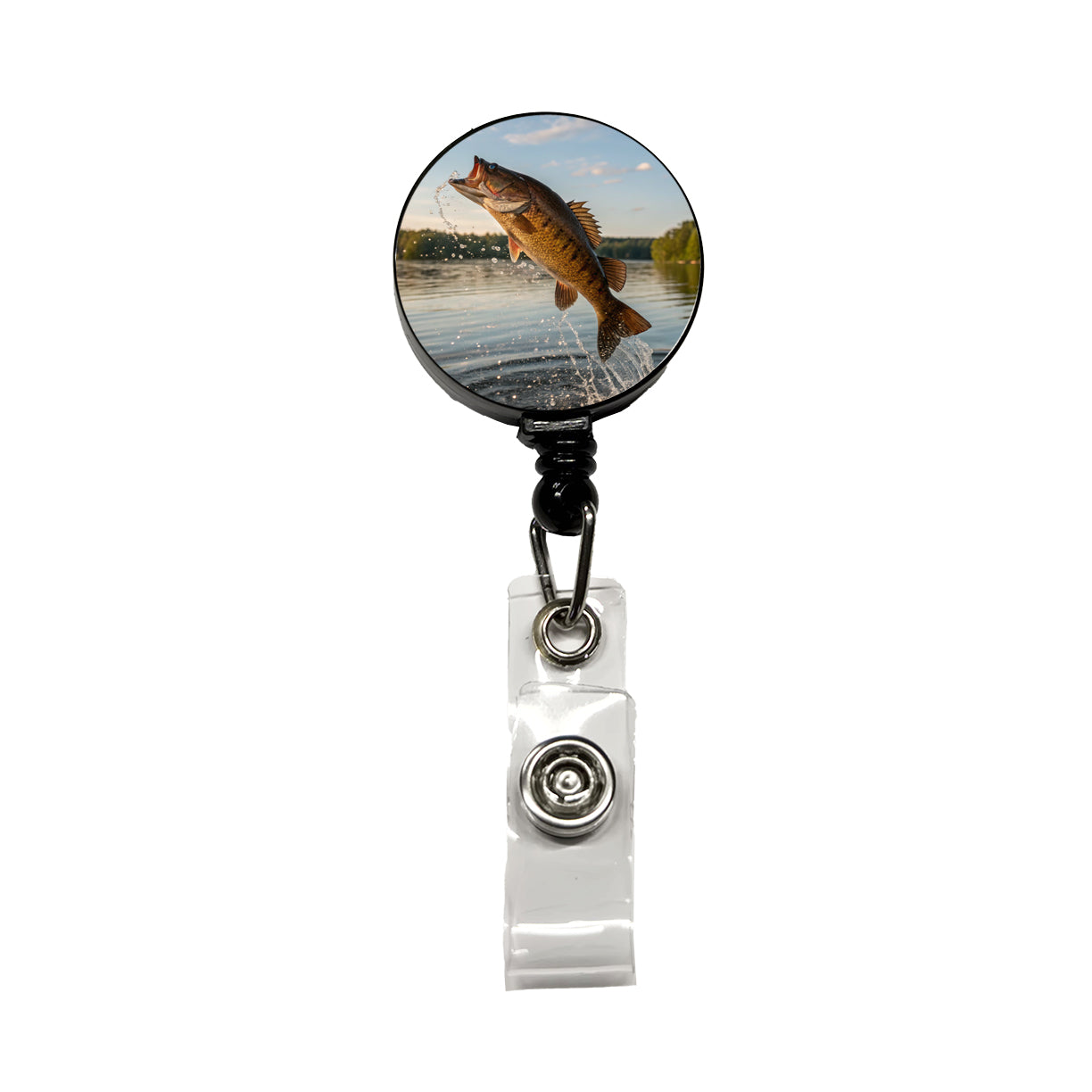 Smallmouth Bass Fish Jumping River Fishing Retractable ID Key Card Name Tag Badge Holder with Clip
