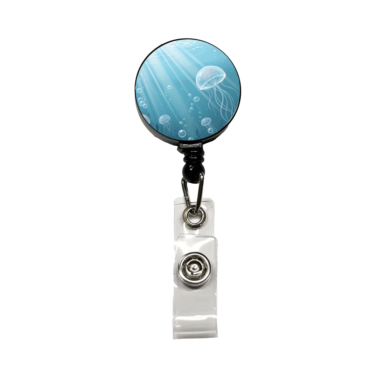 Soft Blue Tones Floating Jellyfish Bubbles Ocean Retractable ID Key Card Name Tag Badge Holder with Clip