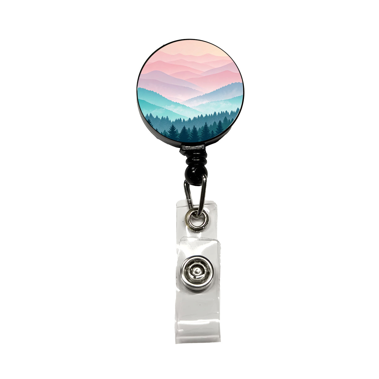 Soft Gradient Pastels Hills Trees Retractable ID Key Card Name Tag Badge Holder with Clip