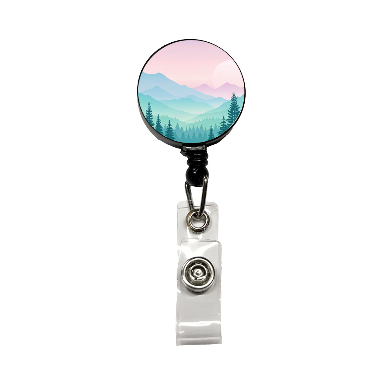 Soft Gradient Pastels Mountains Retractable ID Key Card Name Tag Badge Holder with Clip