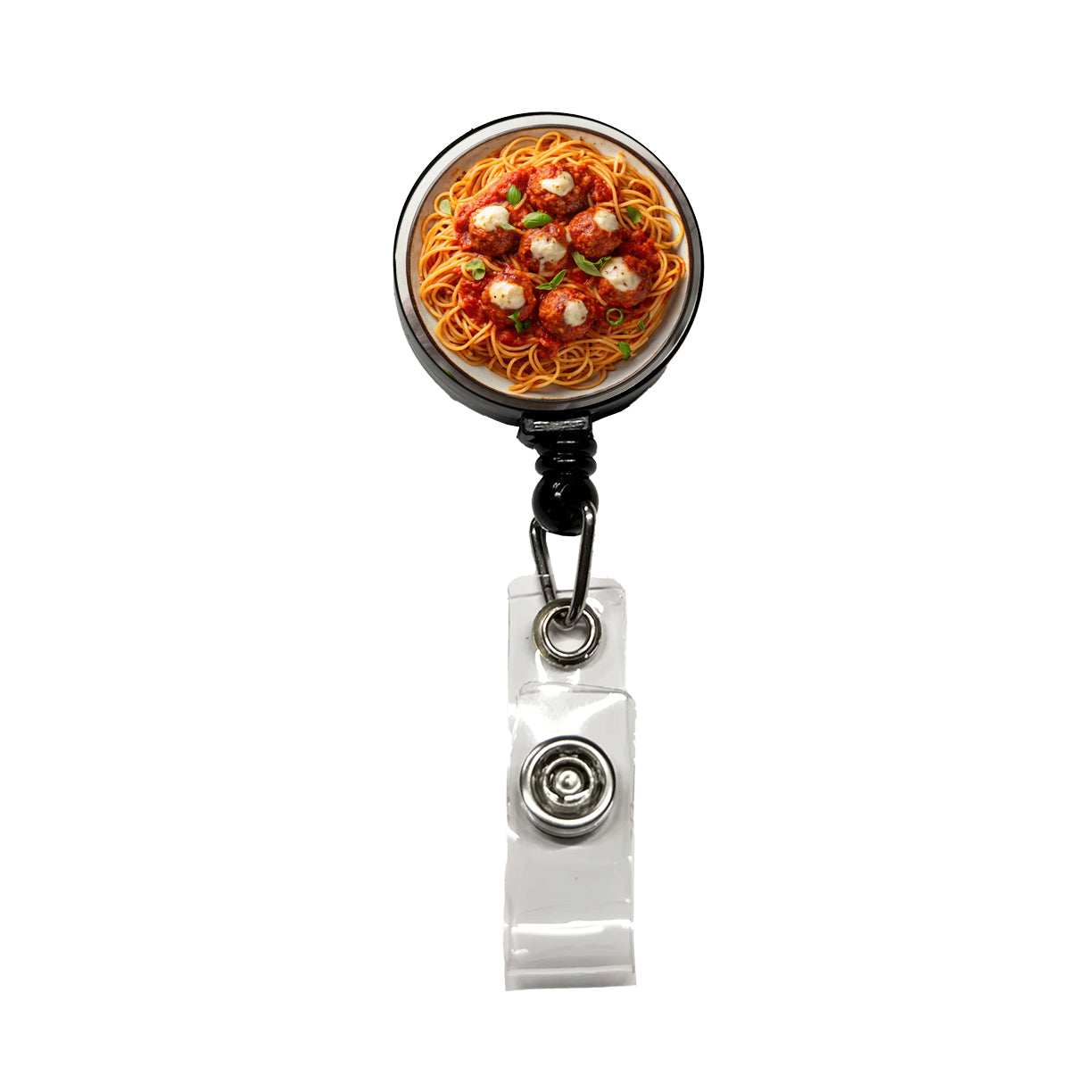 Spaghetti And Meatballs Top Down View Pasta Retractable ID Key Card Name Tag Badge Holder with Clip