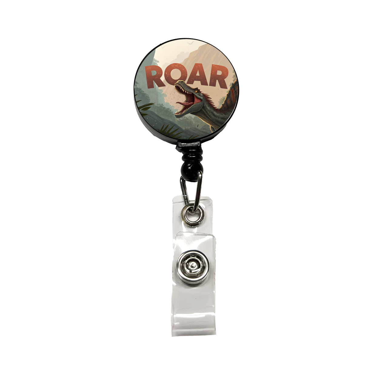 Spinosaurus Roar Bold Text Dinosaur Retractable ID Key Card Name Tag Badge Holder with Clip