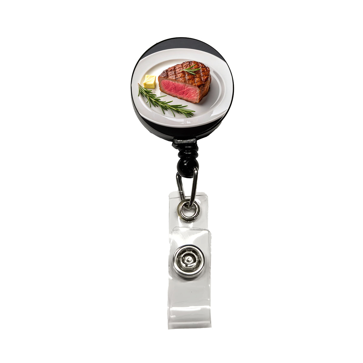 Steak Dinner On Plate Retractable ID Key Card Name Tag Badge Holder with Clip