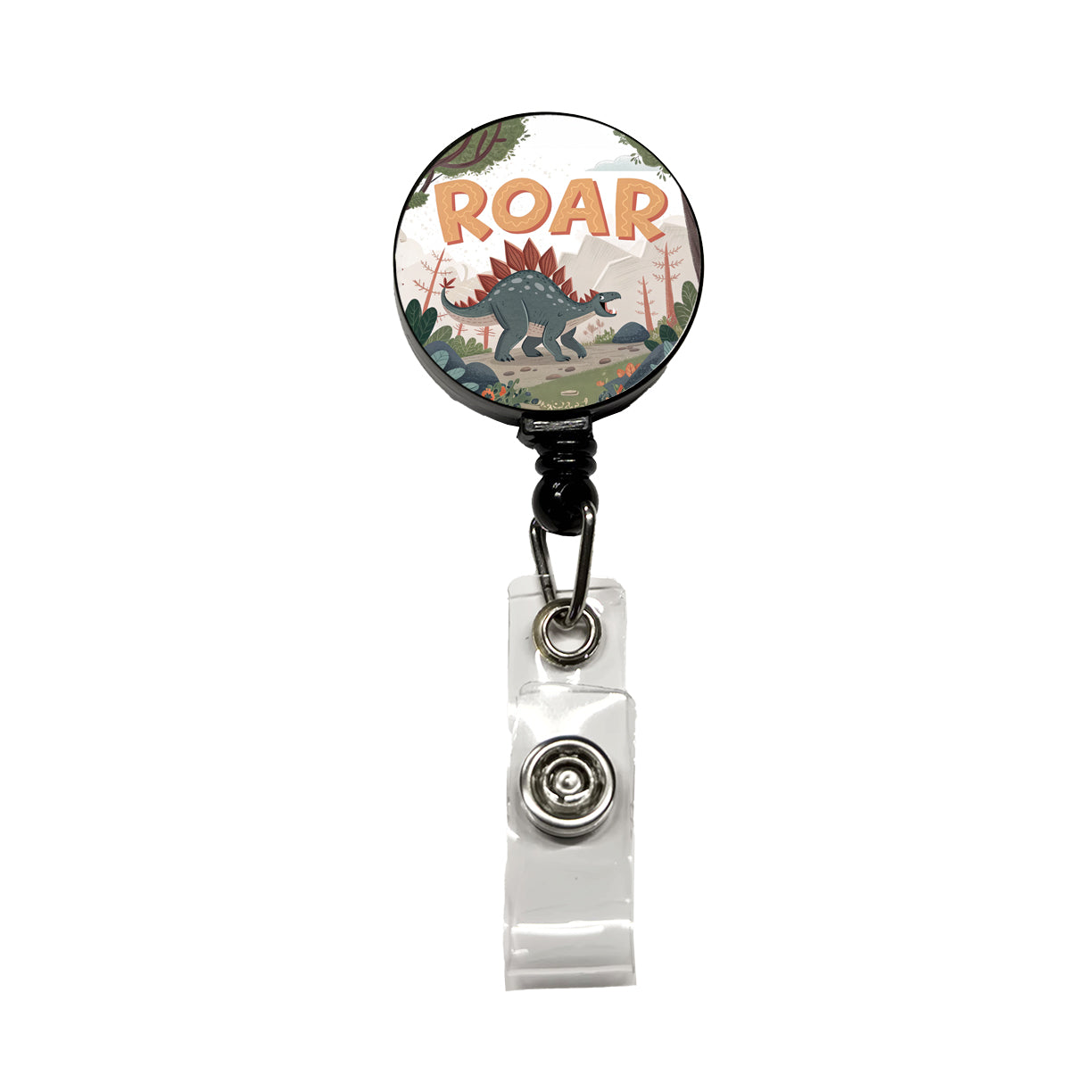 Stegosaurus With Roar Bold Text Dinosaur Retractable ID Key Card Name Tag Badge Holder with Clip