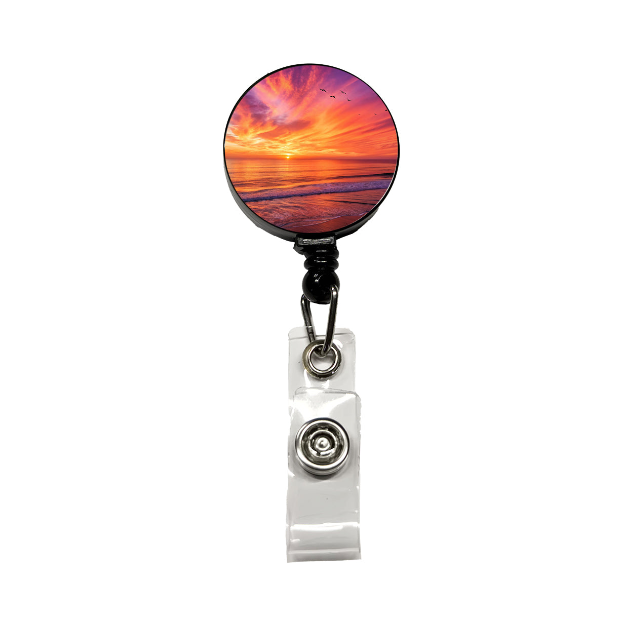 Sunrise Sunset Over The Ocean Beach Retractable ID Key Card Name Tag Badge Holder with Clip