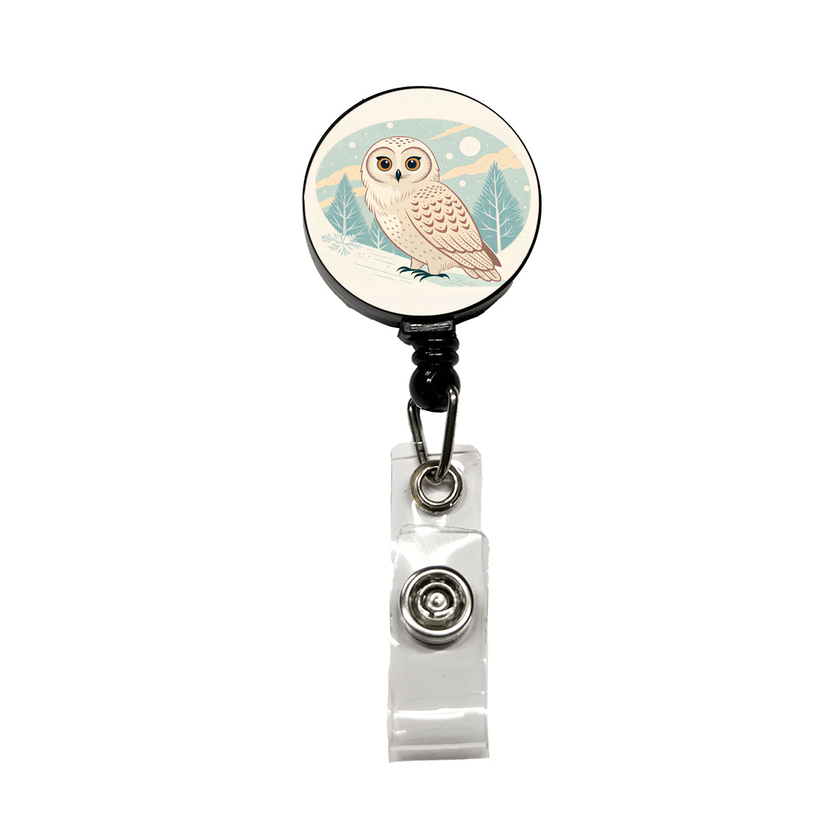 Sweet Snowy Owl Winter Retractable ID Key Card Name Tag Badge Holder with Clip