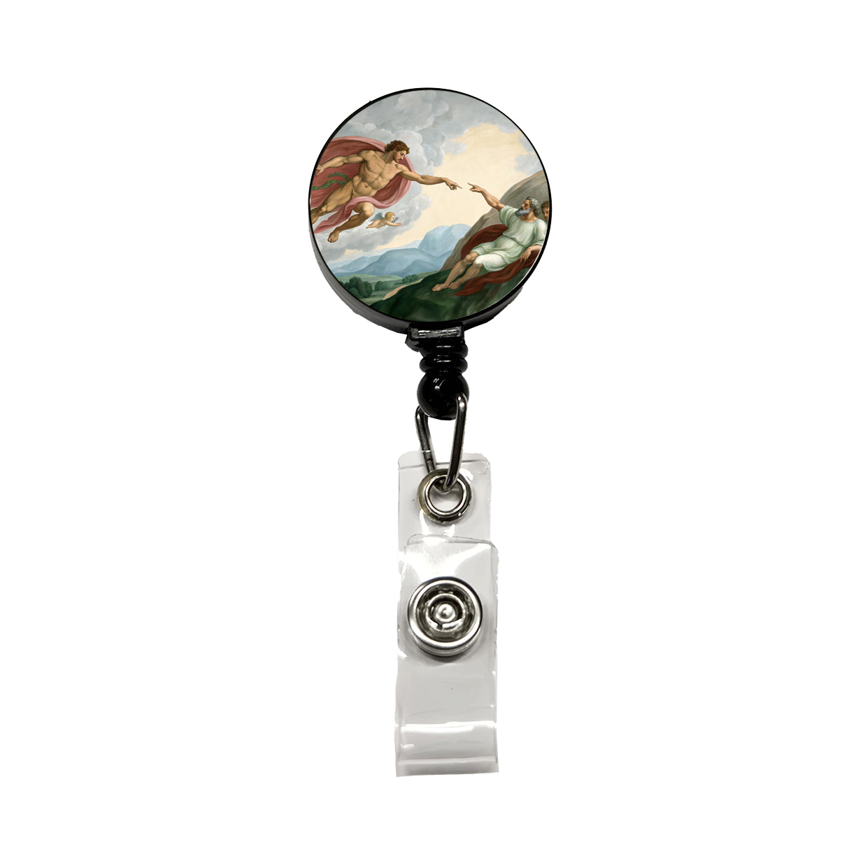 The Creation Of Adam By Michelangelo Inspired Retractable ID Key Card Name Tag Badge Holder with Clip