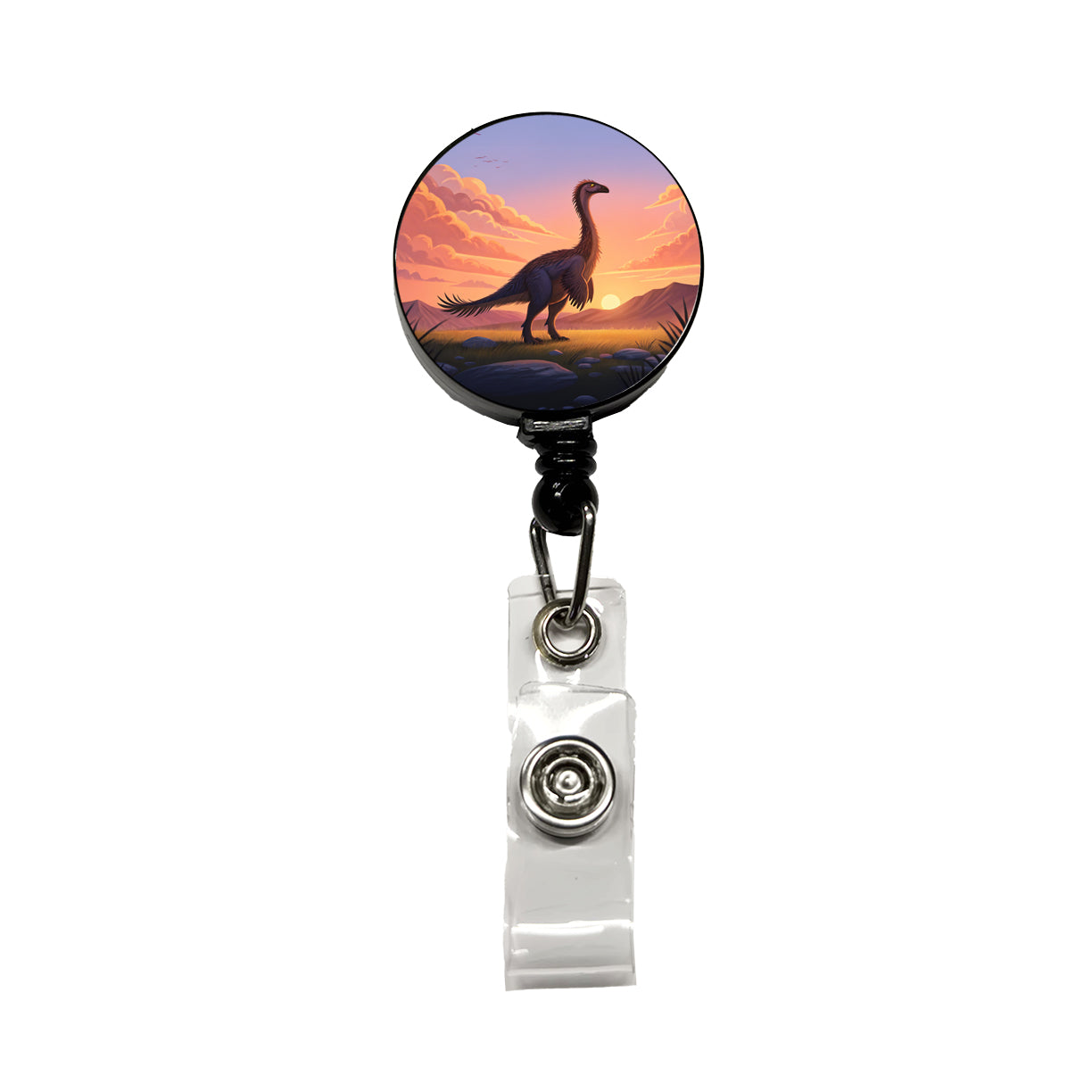 Therizinosaurus Sunset Sunrise Dinosaur Retractable ID Key Card Name Tag Badge Holder with Clip