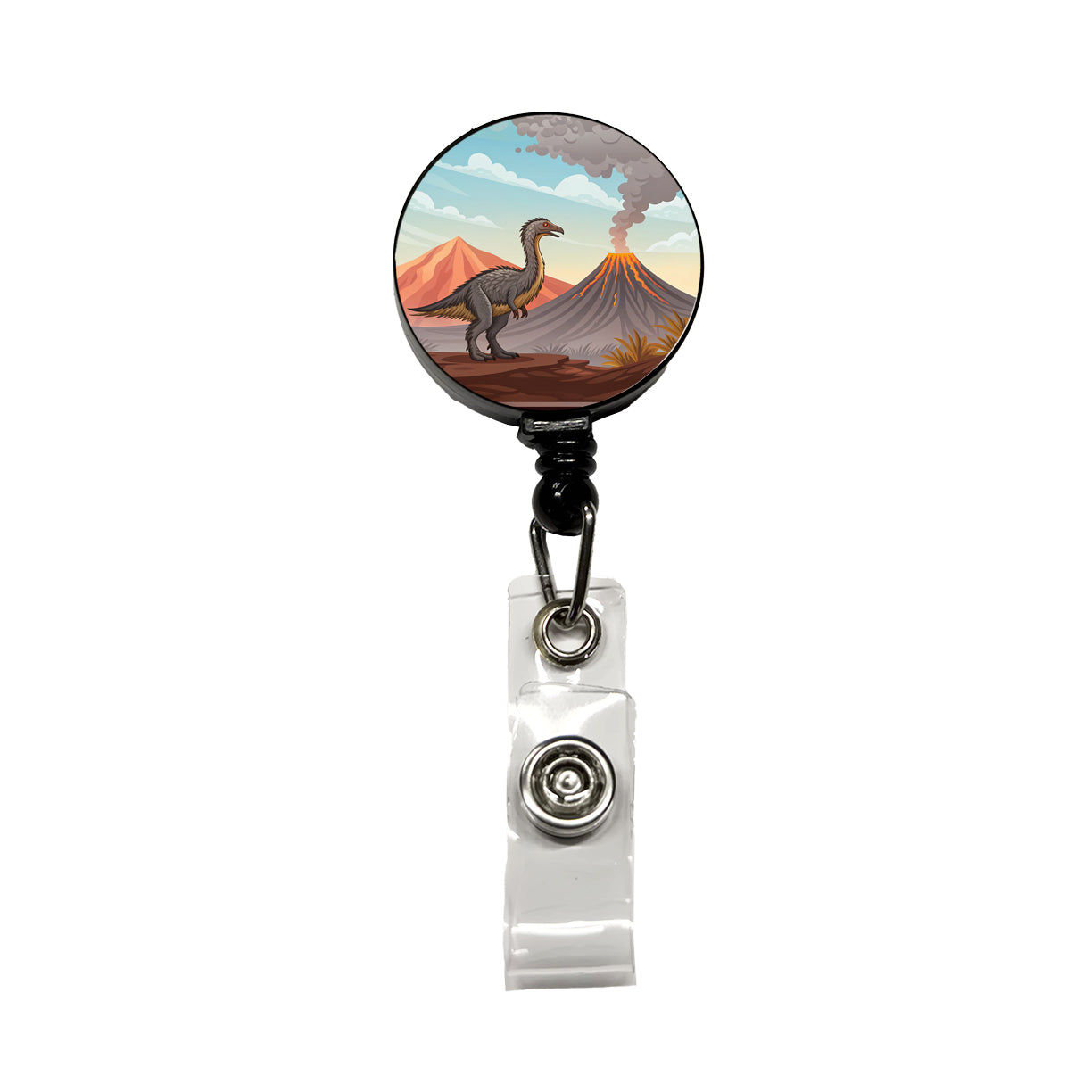 Therizinosaurus Volcano Retractable ID Key Card Name Tag Badge Holder with Clip