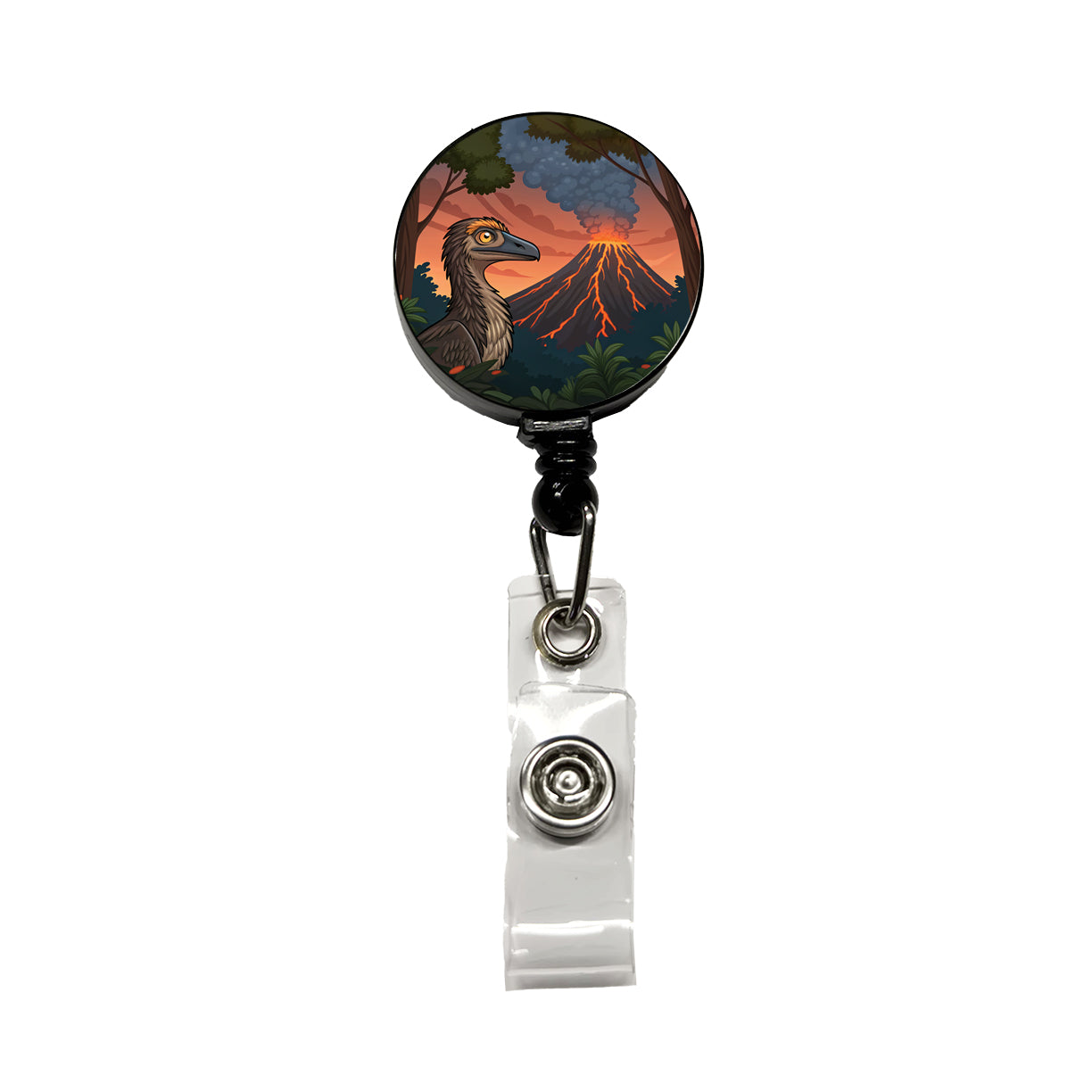 Troodon Volcano Dinosaur Retractable ID Key Card Name Tag Badge Holder with Clip