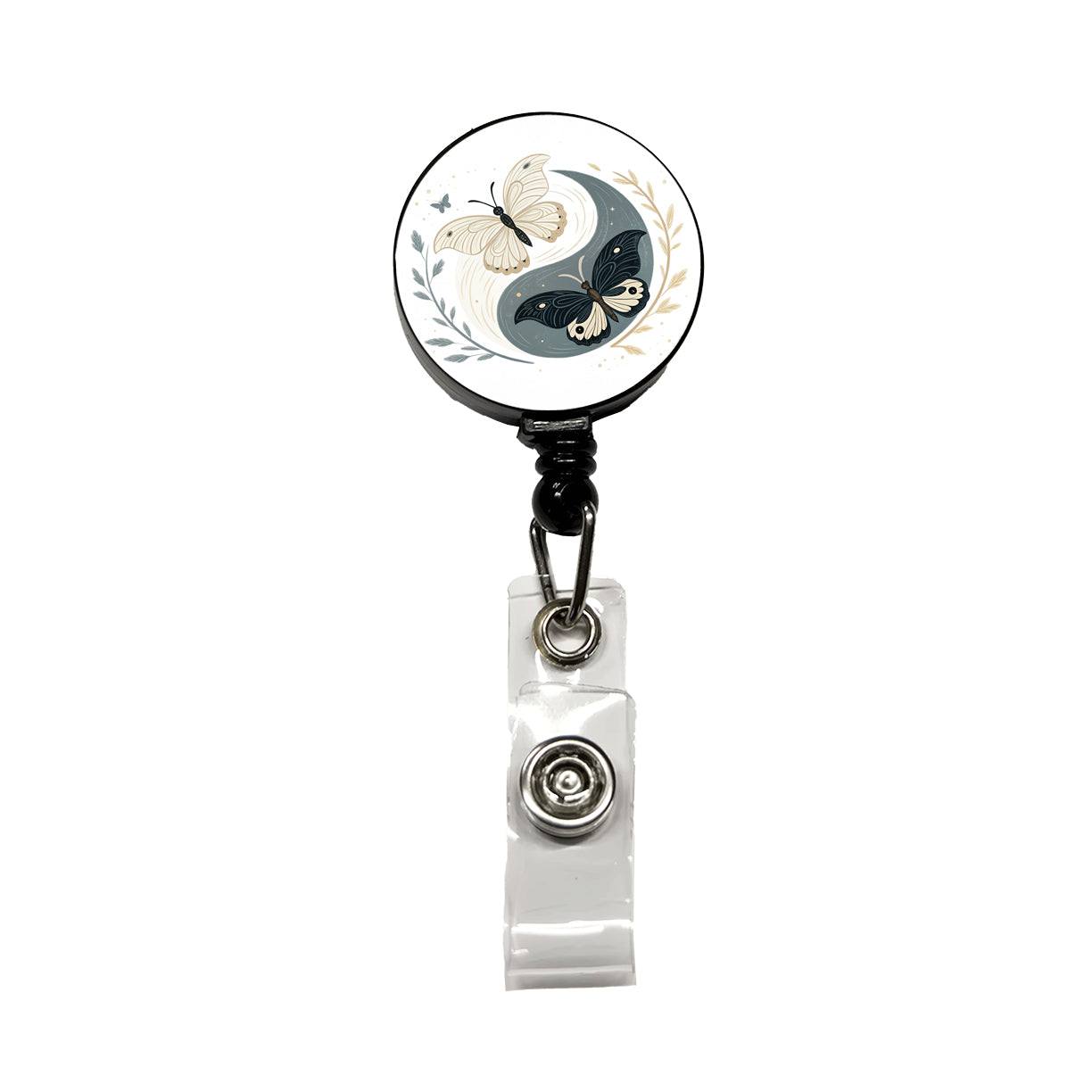 Two Butterflies Yin Yang Retractable ID Key Card Name Tag Badge Holder with Clip